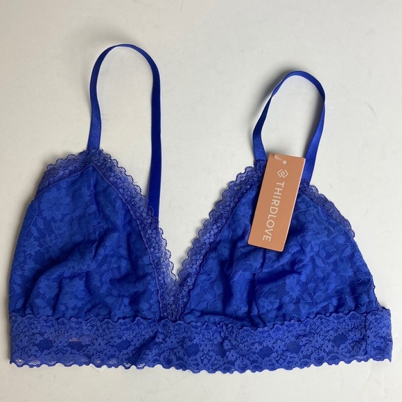 ThirdLove Lace Triangle Bralette NWT Royal Blue Size Large Camisole Coquette - Picture 1 of 12